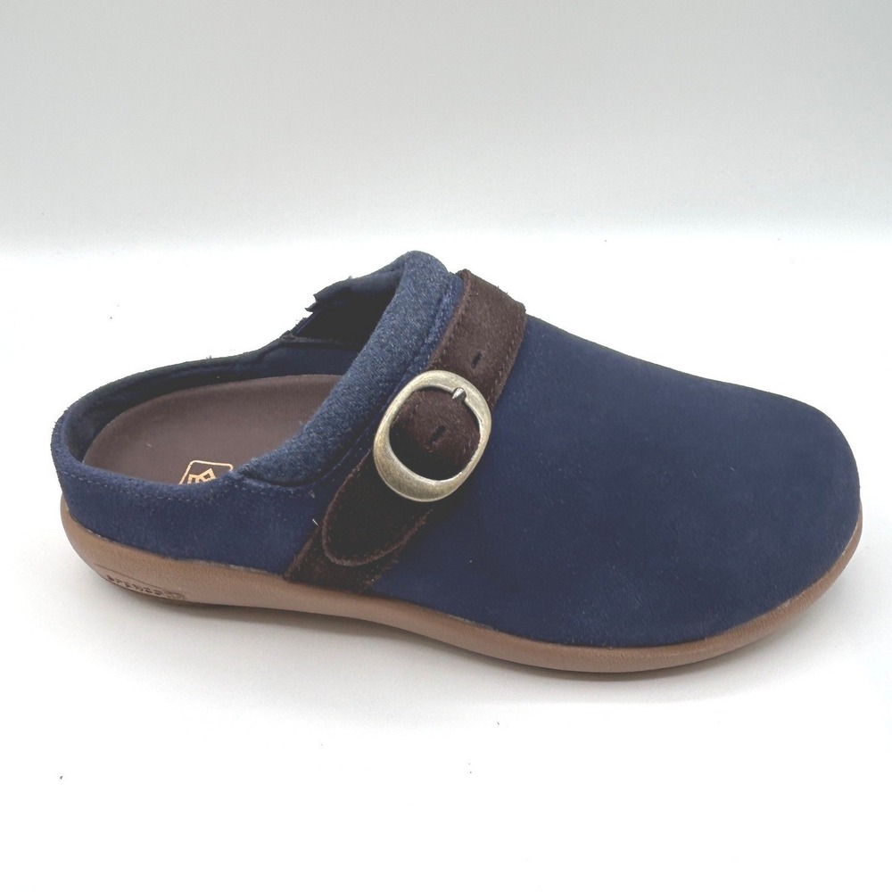 Spenco Revitalign Ashley Suede Clogs Women's 6 D,Navy Blue Buckle Mules